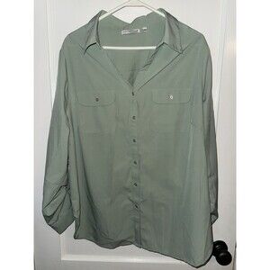 Notations Womens 2X Green Button Up Long Sleeve Shirt Blouse